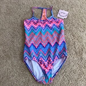 NWT! Kids size 14, pink combo one piece swimsuit .